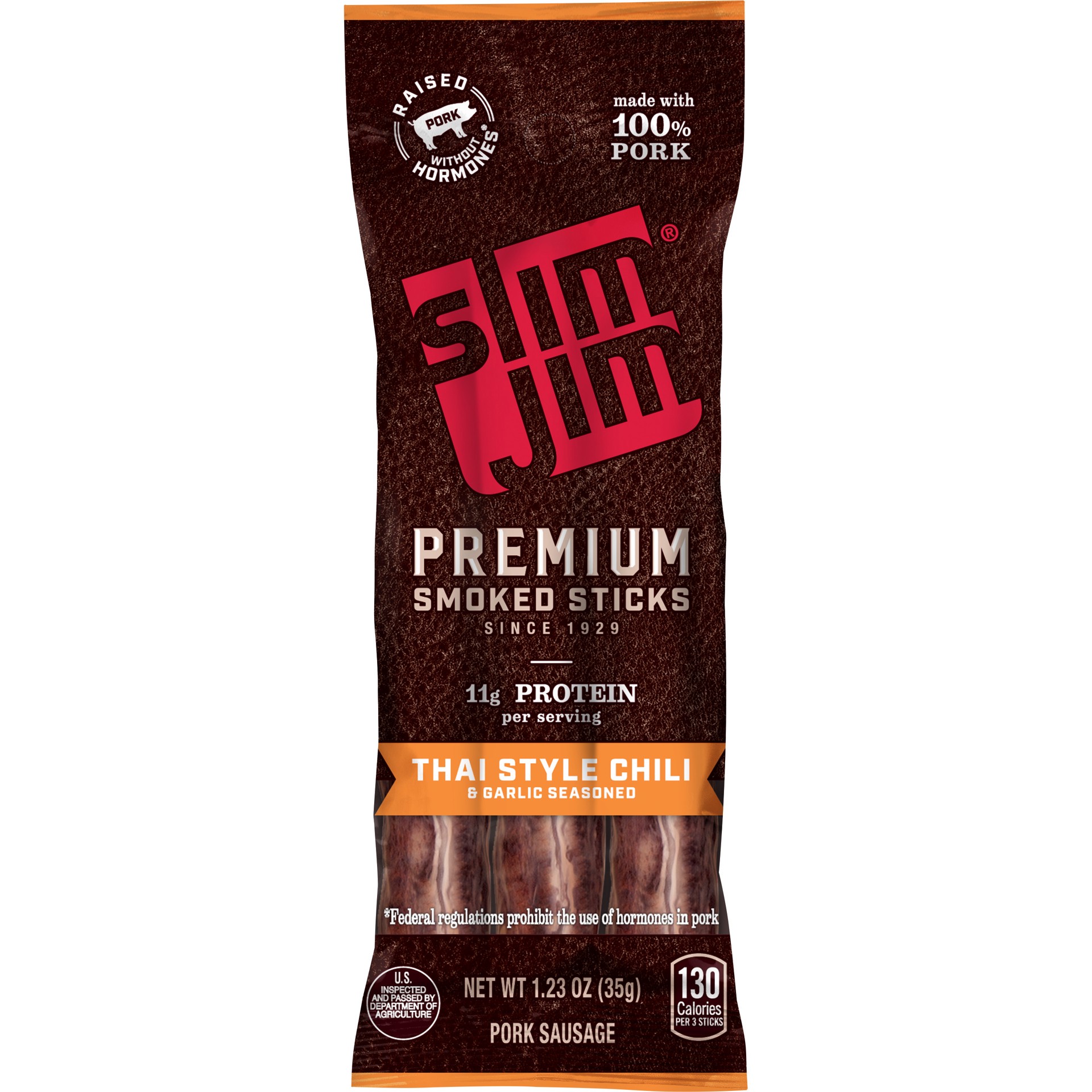 slide 1 of 3, Slim Jim Premium Thai Style Chili Smoked Meat Stick, 1.23 Oz., 1.23 oz