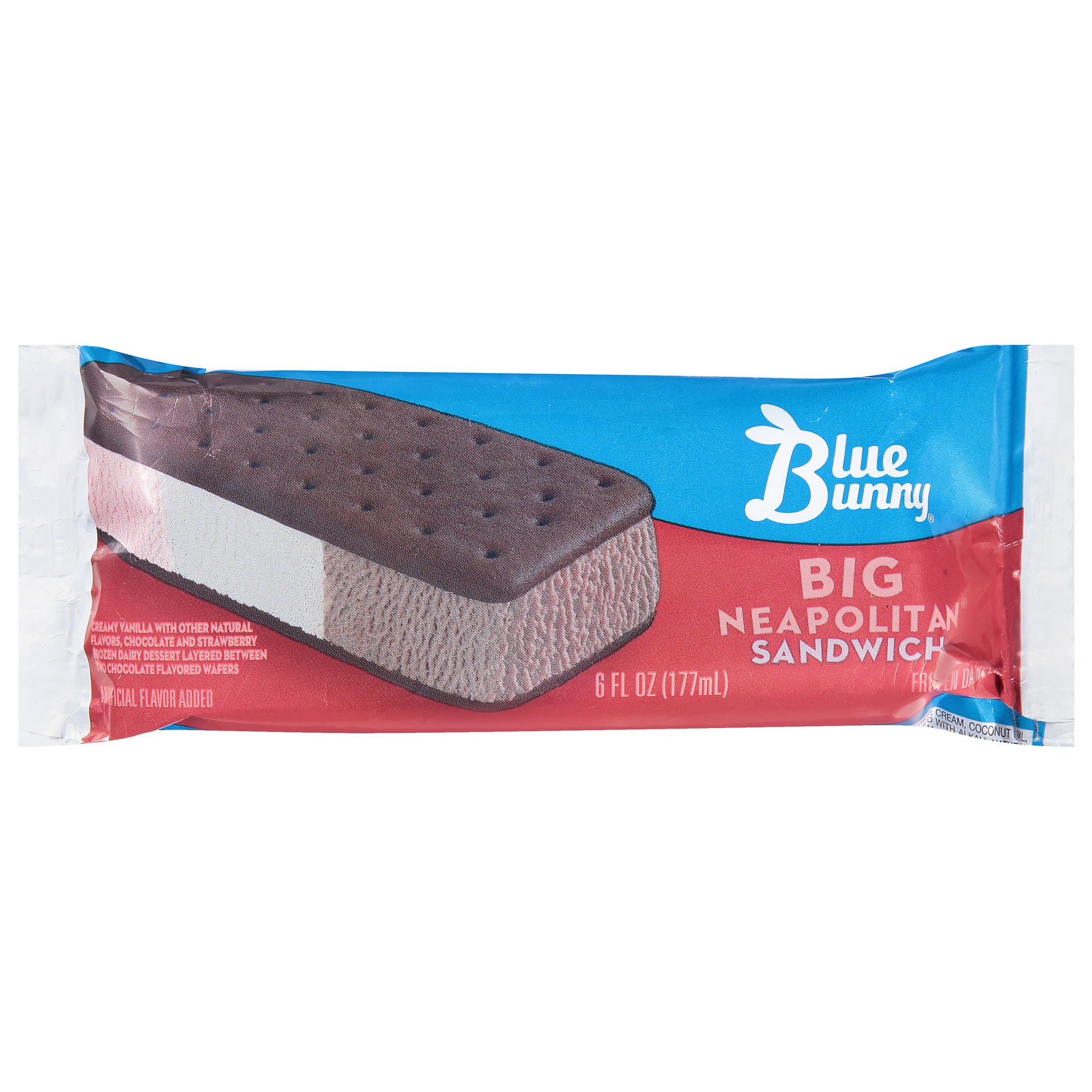 slide 1 of 2, Blue Bunny Neapolitan Frozen Dessert Sandwich, 6 fl oz