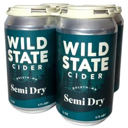 Wild State Cider Semi-Dry Hard Cider - 4pk/12 fl oz Cans