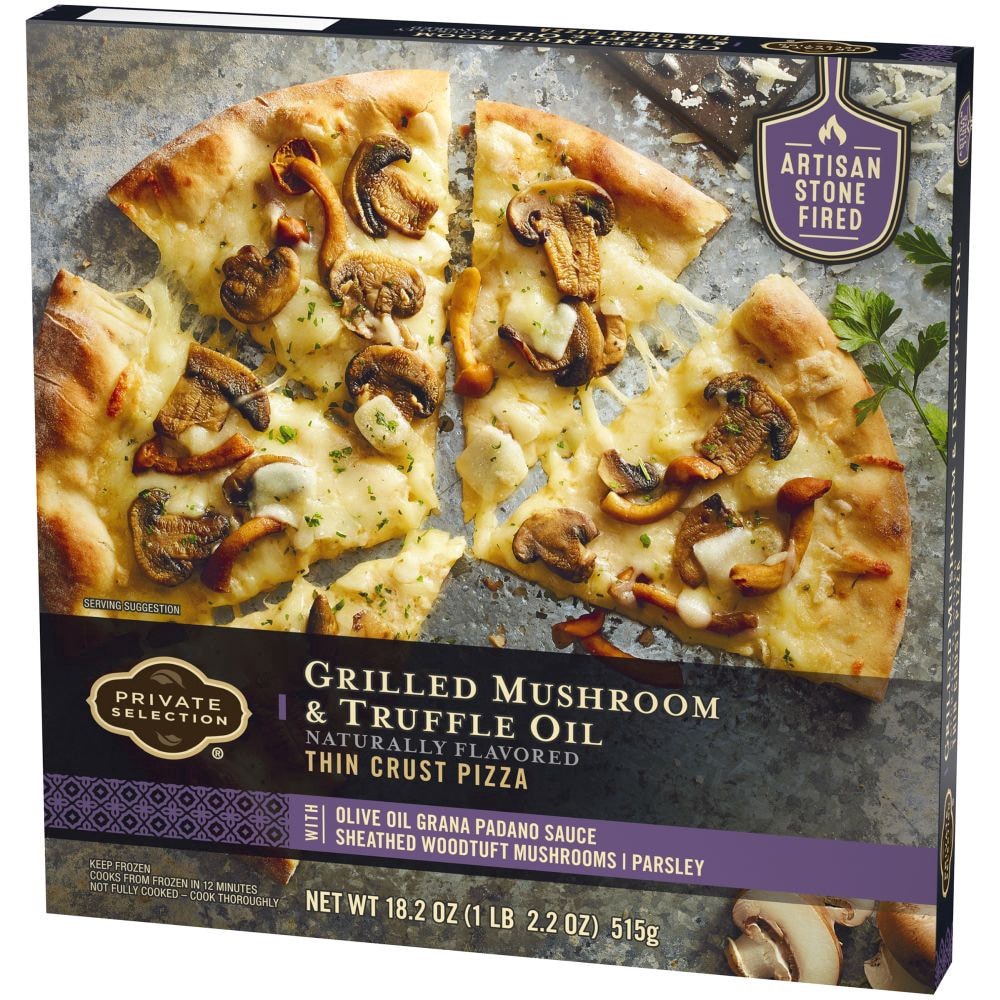 slide 2 of 6, Private Selection Grilled Mushroom & Truffle Oil Thin Crust Pizza, 18.2 oz