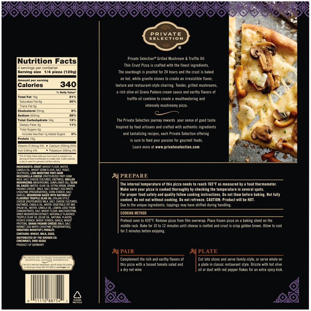 slide 3 of 6, Private Selection Grilled Mushroom & Truffle Oil Thin Crust Pizza, 18.2 oz