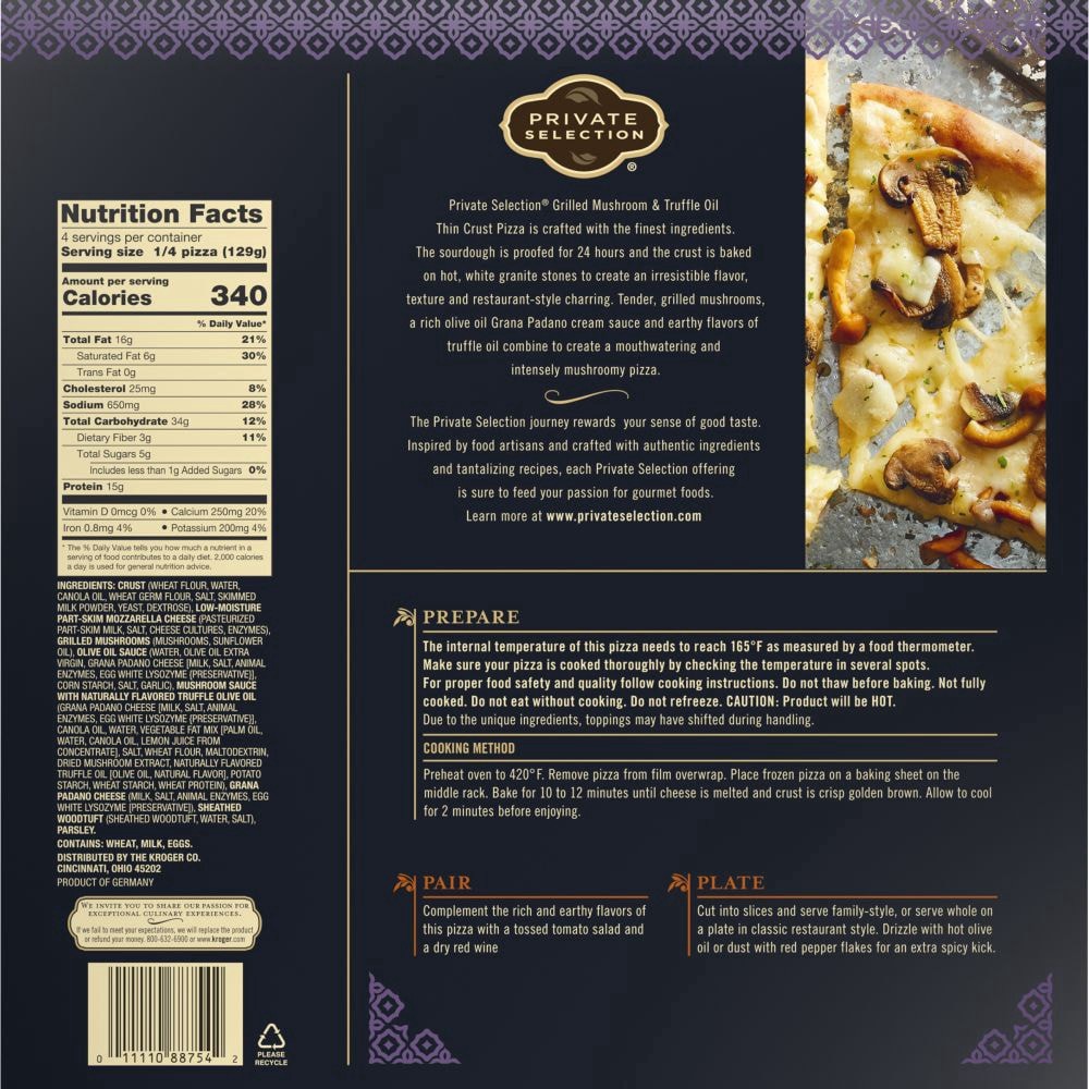 slide 5 of 6, Private Selection Grilled Mushroom & Truffle Oil Thin Crust Pizza, 18.2 oz