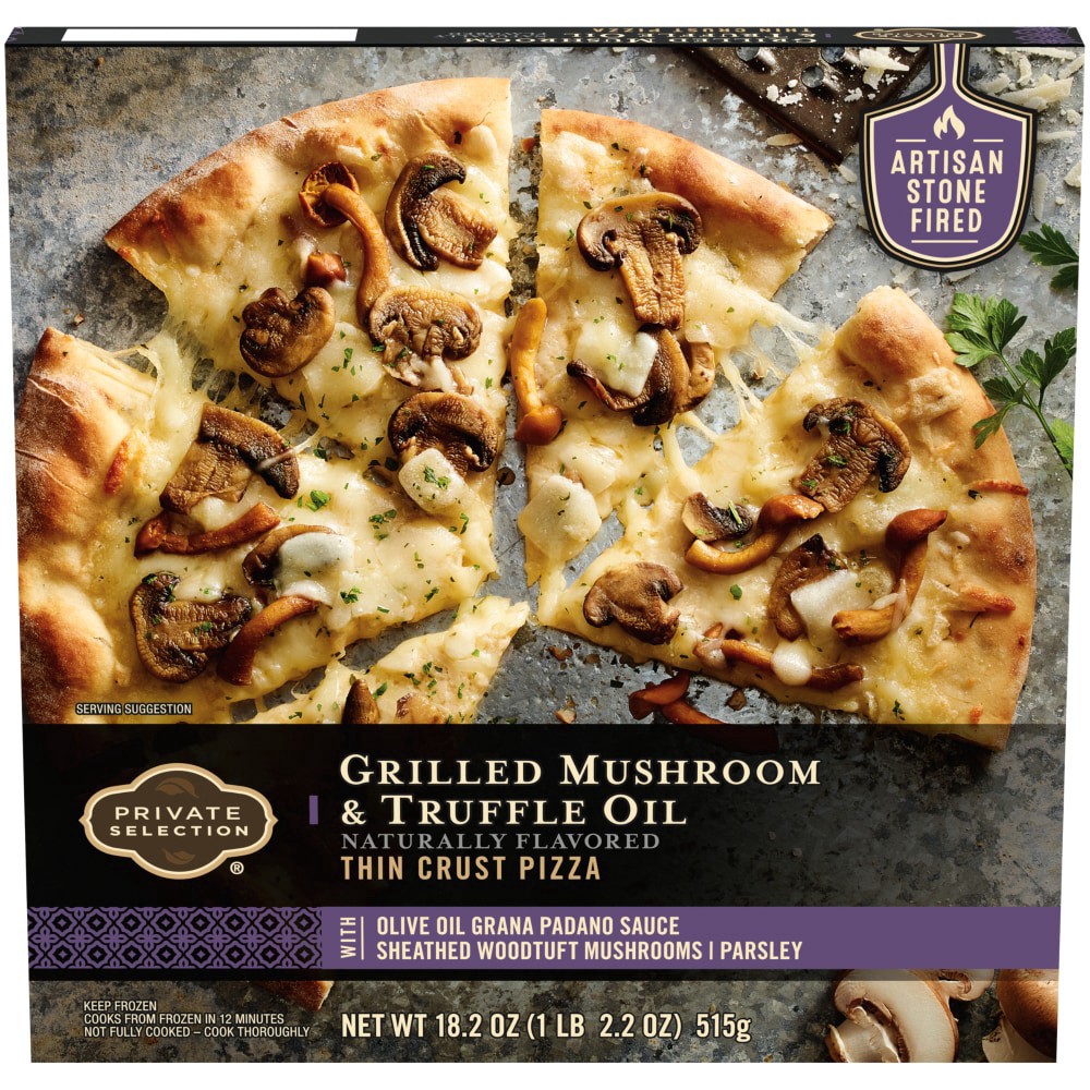 slide 1 of 6, Private Selection Grilled Mushroom & Truffle Oil Thin Crust Pizza, 18.2 oz