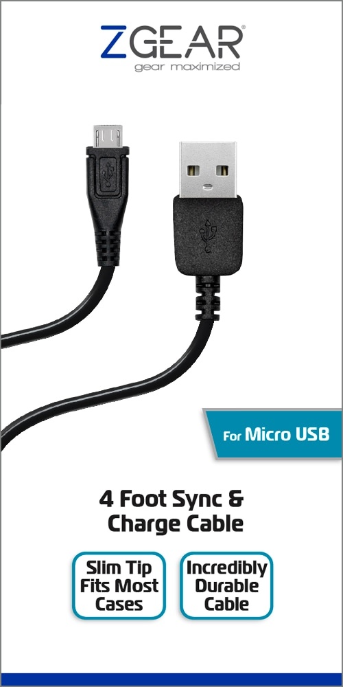 slide 1 of 1, Mobile Market Usb-To-Micro Usb Sync And Charge Cable, 4 ft