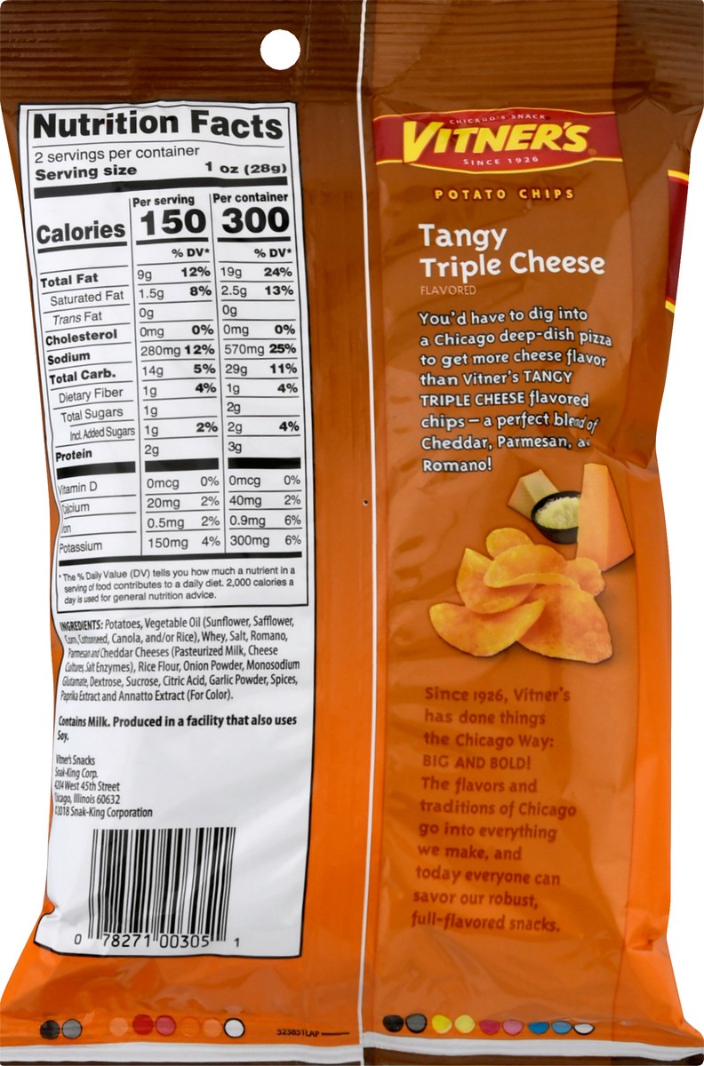 slide 11 of 13, Vitner's Tangy Triple Cheese Flavored Potato Chips 2 oz, 2 oz