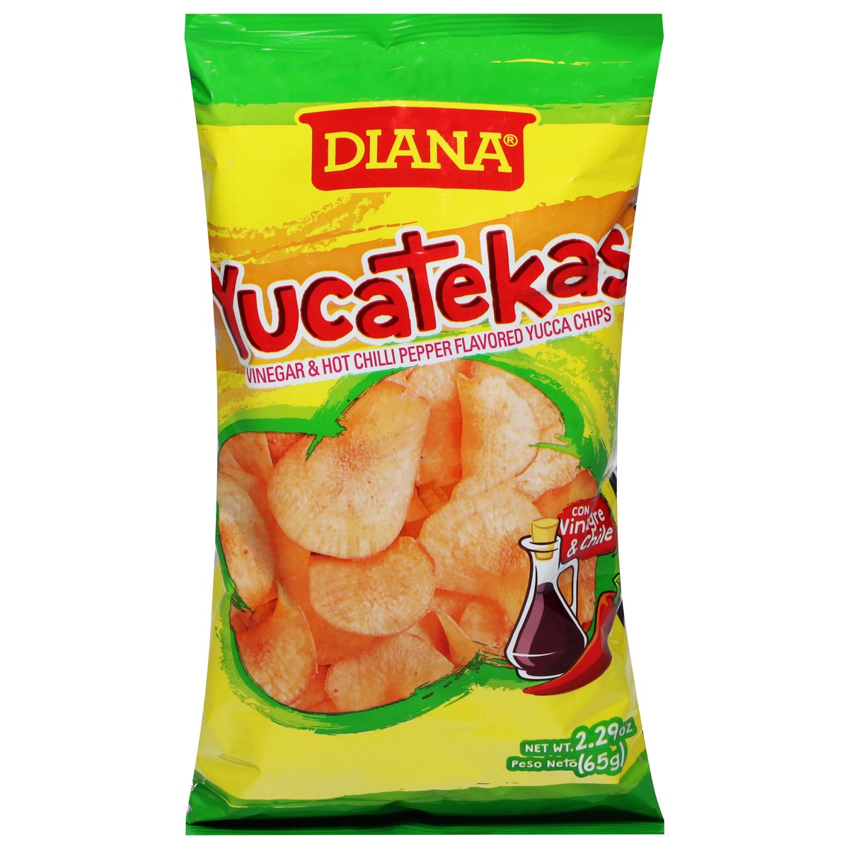 slide 1 of 13, Diana Yucatekas Vinegar & Hot Chilli Pepper Flavored Yucca Chips 2.29 oz, 2.29 oz