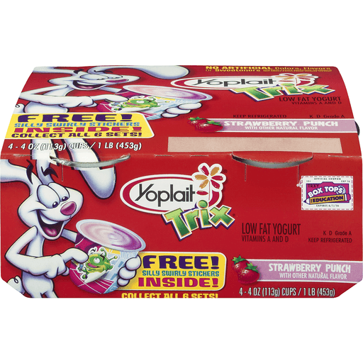 slide 1 of 1, Yoplait Trix Yogurt Lowfat Strawberry Punch - 4 Ct, 4 ct