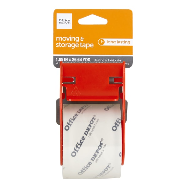 slide 1 of 2, Office Depot Brand Moving And Storage Tape With Dispenser, 1-15/16'' X 26-11/16 Yd, Clear, 1 ct