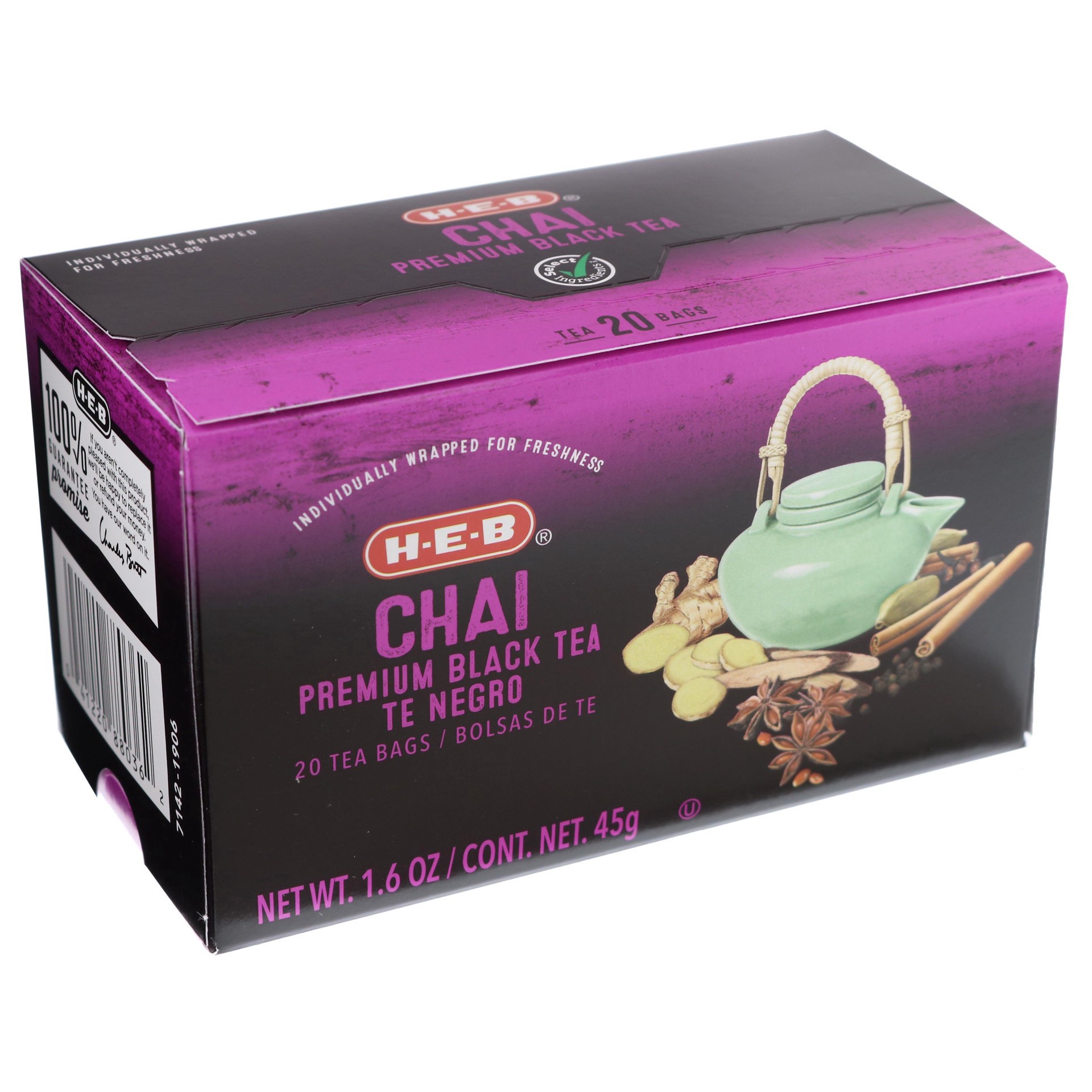 slide 1 of 1, H-E-B Chai Black Tea Bags, 20 ct