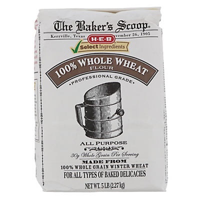 slide 1 of 1, H-E-B Bakers Scoop 100% Whole Wheat Flour, 5 lb