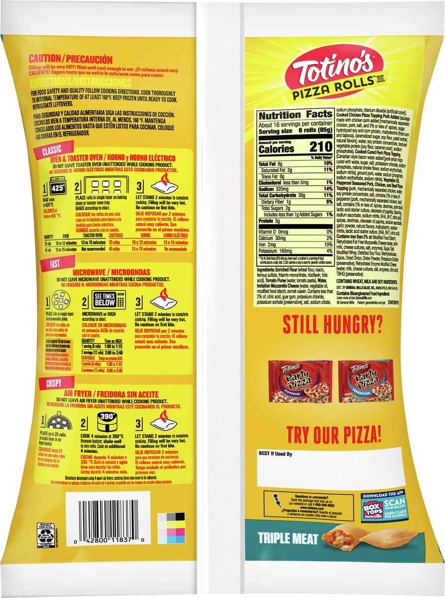 slide 6 of 9, Totino's Pizza Rolls, Triple Meat, Frozen Snacks, 48.85 oz, 100 ct, 100 ct