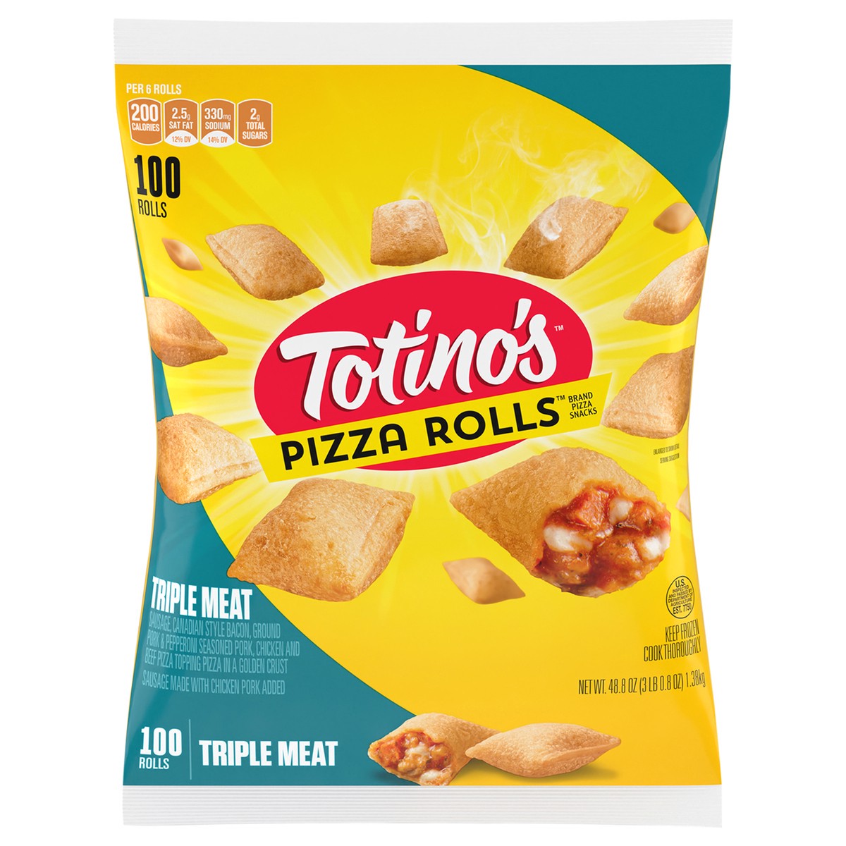 slide 1 of 9, Totino's Pizza Rolls, Triple Meat, Frozen Snacks, 48.85 oz, 100 ct, 100 ct