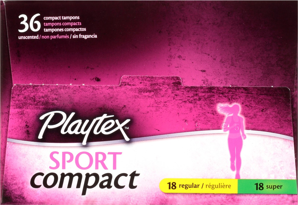 slide 9 of 9, Playtex Sport Regular/Super Compact Unscented Tampons 36 tampons 36 ea Box, 36 ct