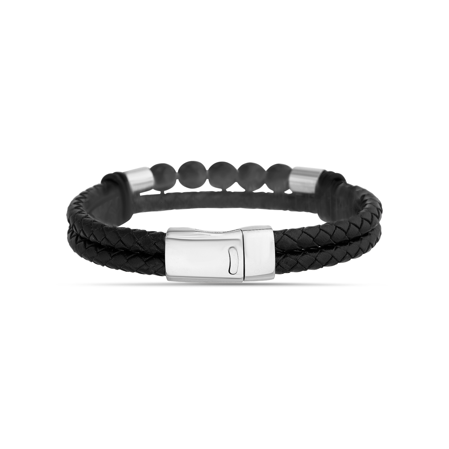 slide 2 of 2, Vantage Stainless Steel Leather Bracelet Black 9", One Size