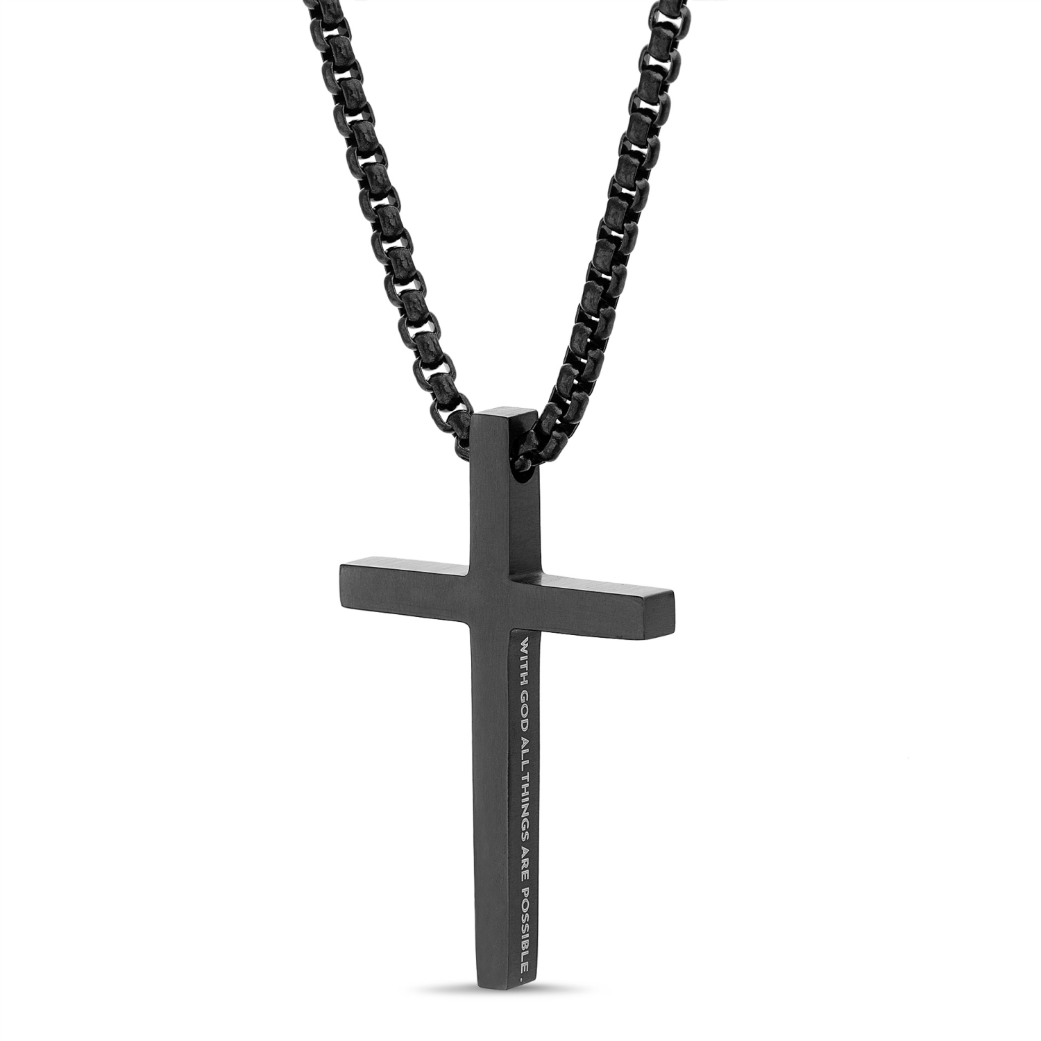 slide 1 of 1, Vantage Men's MATTHEW 19:26 Cross Necklace, Black, 22", One Size