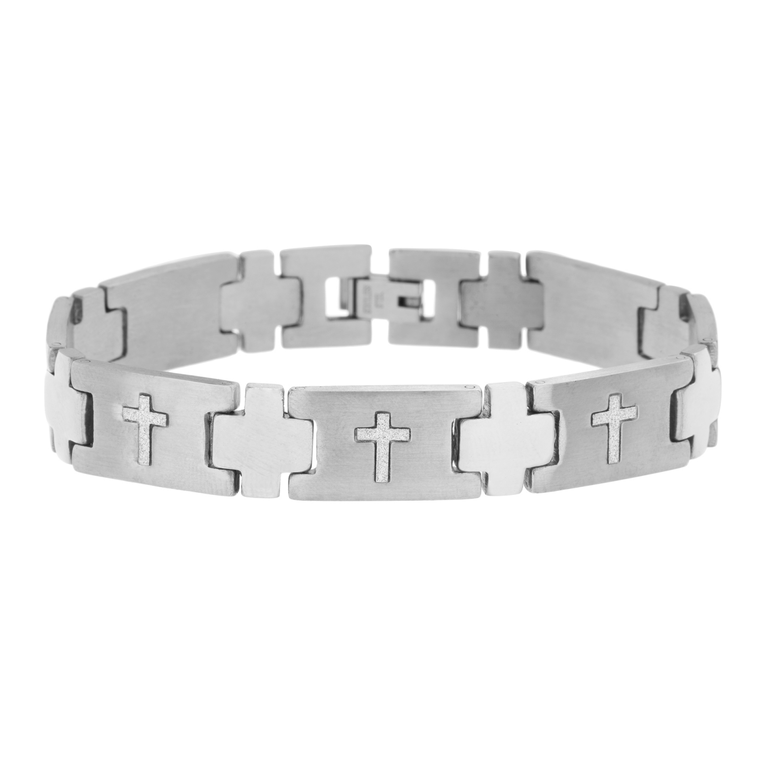 slide 1 of 1, Vantage Men's Glitter Cross STS Bracelet, Silver, Size 8.5, 1 ct