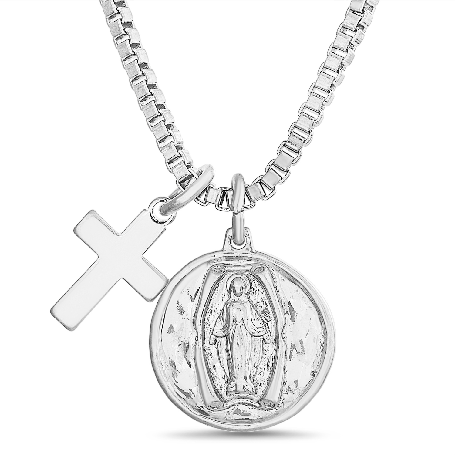 slide 1 of 1, Vantage Men's STS Mary & Cross Charm Necklace, Silver, 22", One Size