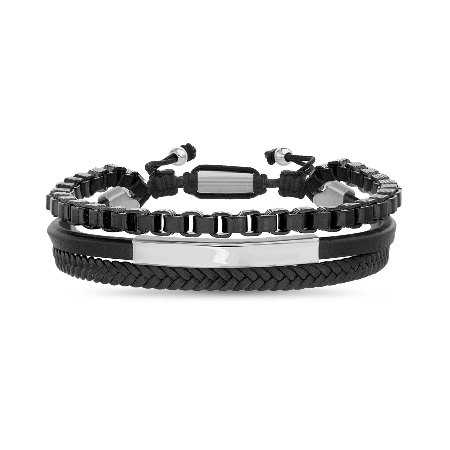slide 1 of 1, Vantage Men's Mixed STS Chain & Faux Leather Slider Bracelet, Black, Size 8.5, 1 ct