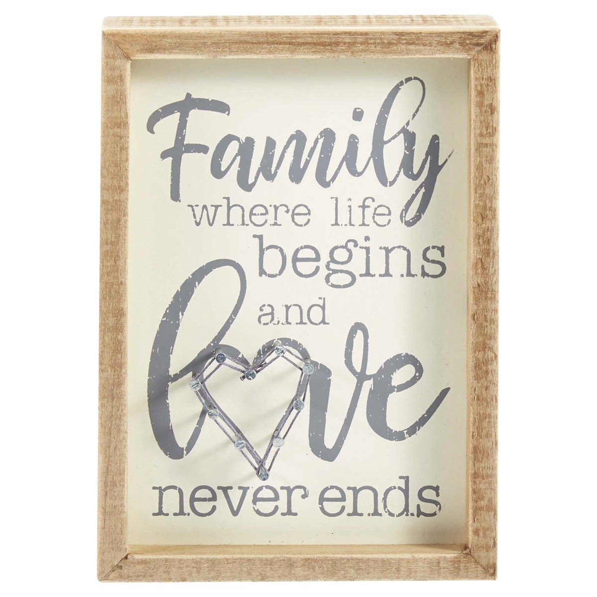 slide 1 of 1, Family, where life begins and love never ends inset box sign with string art, 1 ct