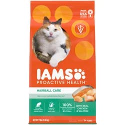 IAMS PROACTIVE HEALTH Adult Hairball Care Dry Cat Food with Chicken and Salmon Cat Kibble, 7 lb. Bag