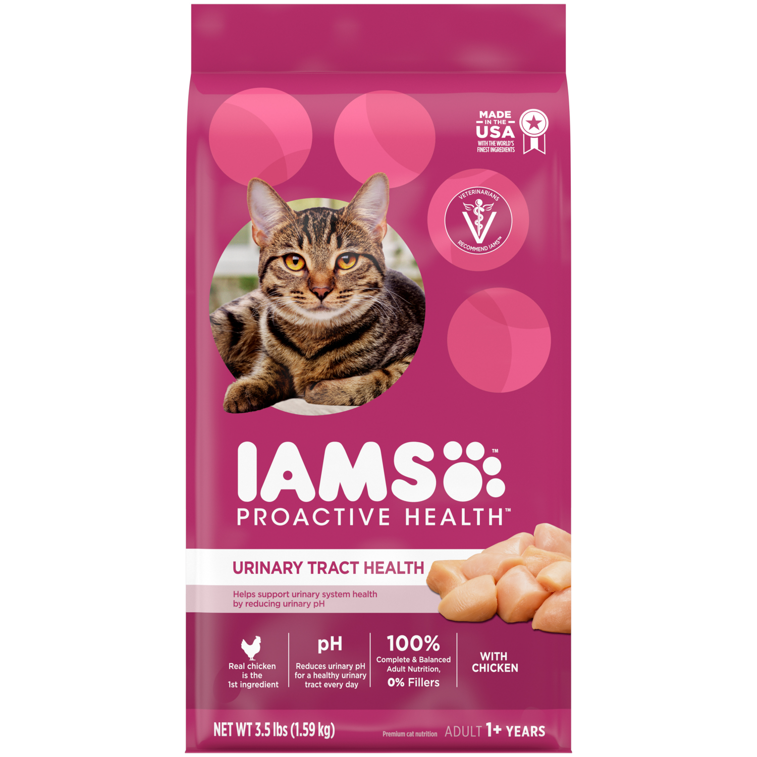 slide 1 of 8, IAMS PROACTIVE HEALTH Adult Urinary Tract Healthy Dry Cat Food with Chicken, 3.5 lb. Bag, 56 oz