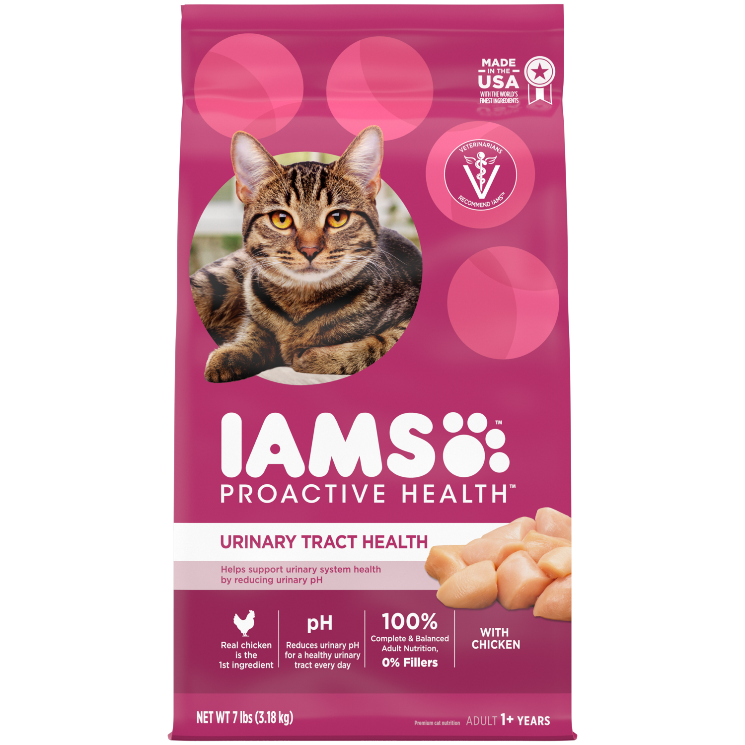 slide 1 of 8, IAMS ProActive Health Adult Urinary Tract Healthy Dry Cat Food with Chicken Cat Kibble, 7 lbs., 7 lb