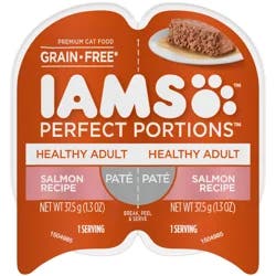 IAMS Perfect Portions Healthy Adult Pate Grain Free Premium Salmon Recipe Cat Food Pack 2 - 1.32 oz Packs