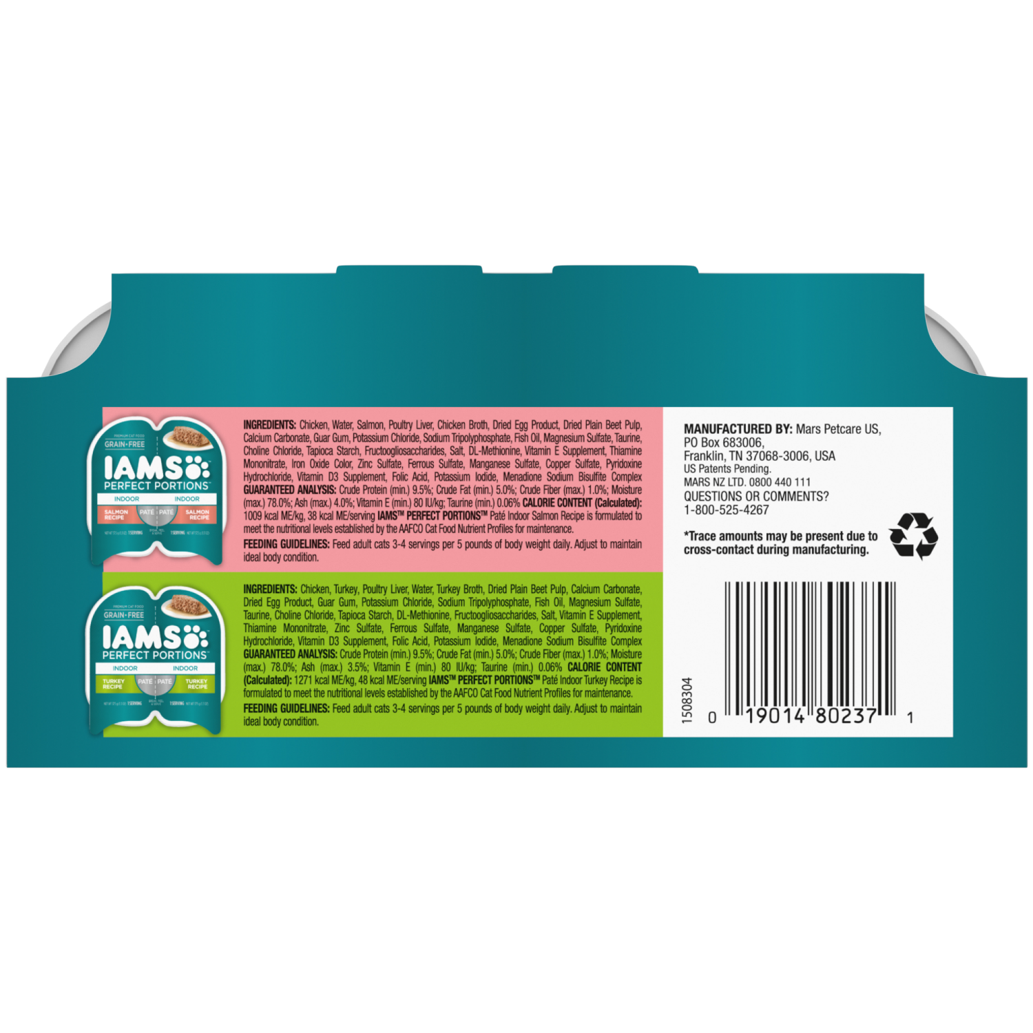 slide 8 of 8, IAMS Premium Indoor Twins Pack Salmon Recipe Turkey Recipe Cat Food 24.0 ea, 24 ct