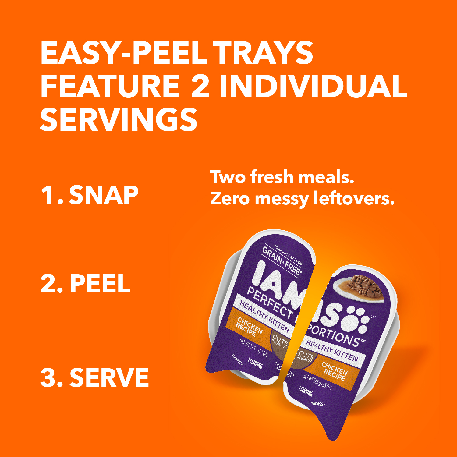 slide 4 of 8, IAMS Perfect Portions Grain Free Premium Kitten Healthy Kitten Cuts in Gravy Chicken Recipe Cat Food 2 - 1.3 oz Each, 2 ct