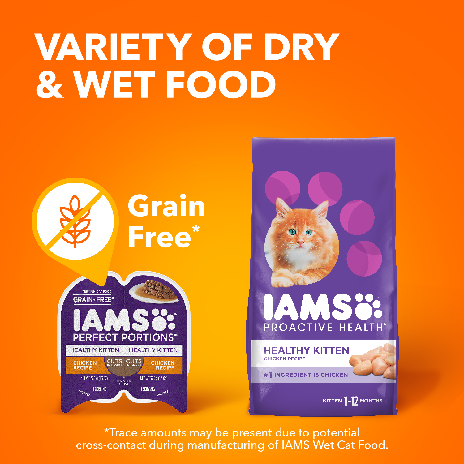 slide 5 of 8, IAMS Perfect Portions Grain Free Premium Kitten Healthy Kitten Cuts in Gravy Chicken Recipe Cat Food 2 - 1.3 oz Each, 2 ct