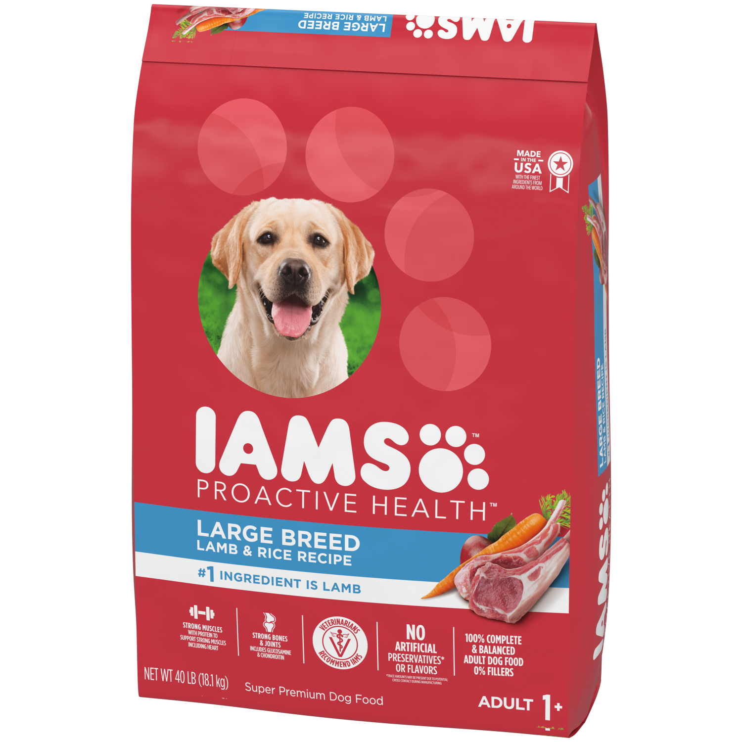 slide 5 of 8, IAMS Proactive Health Large Breed Adult Dry Dog Food Lamb & Rice Recipe, 40 Lb. Bag, 40 lb