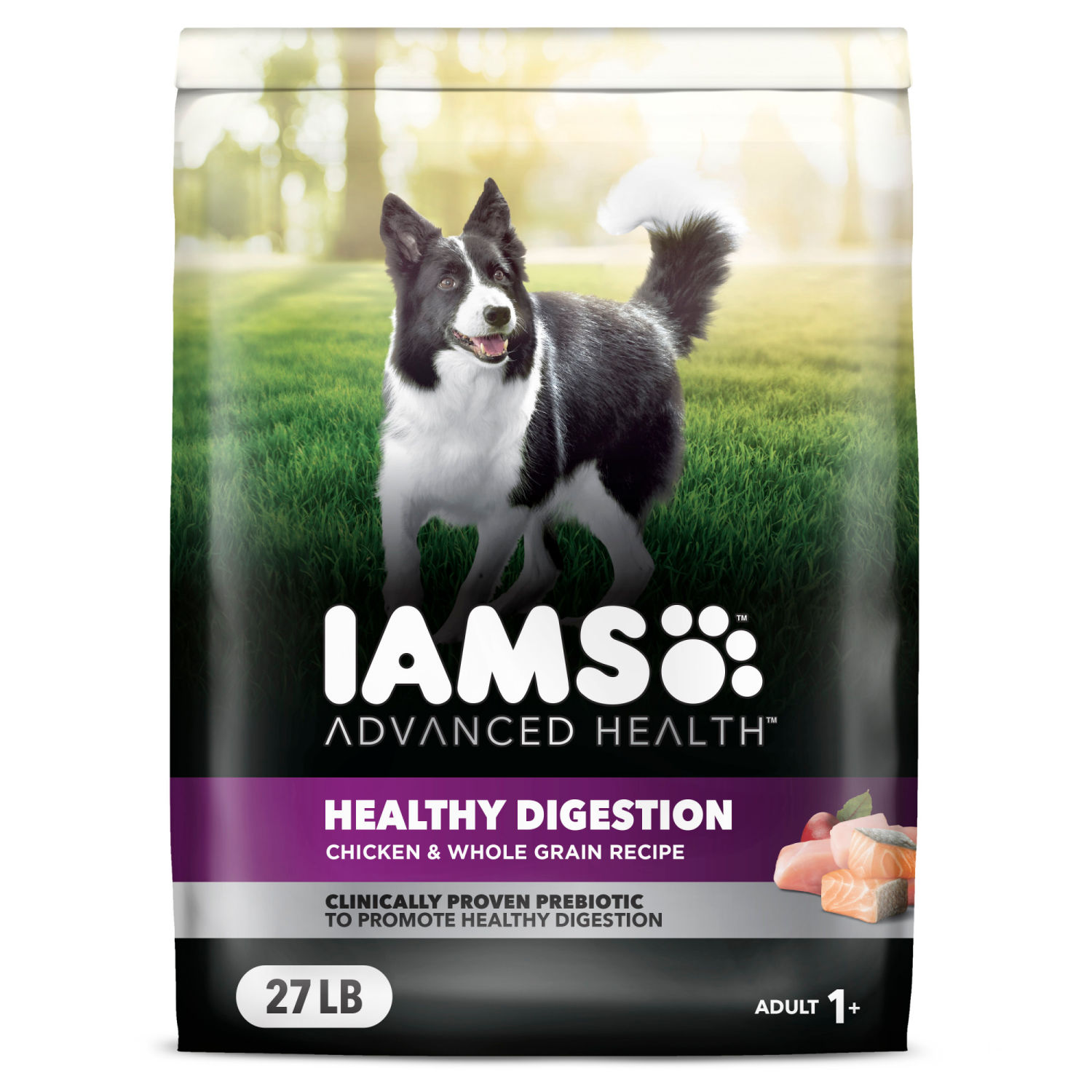 slide 1 of 8, IAMS Advanced Health Adult 1+ Healthy Digestion Super Premium Chicken & Whole Grain Recipe Dog Food 27 lb, 27 lb