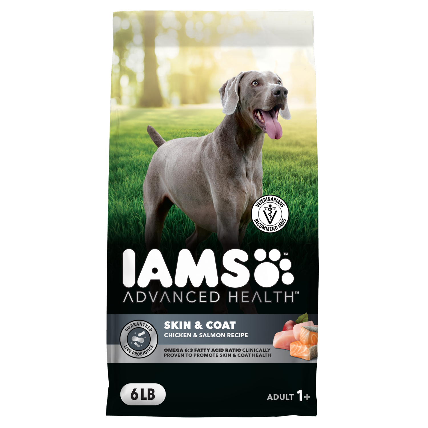 slide 1 of 8, IAMS Advanced Health Adult 1+ Skin & Coat Super Premium Chicken & Salmon Recipe Dog Food 6 ea, 6 lb