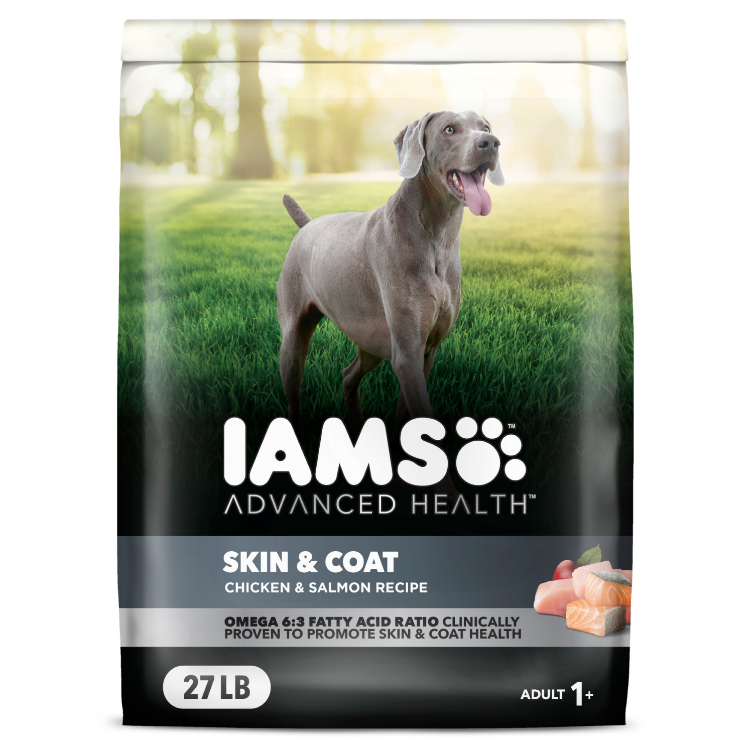 slide 1 of 8, IAMS Advanced Health Adult 1+ Skin & Coat Chicken & Salmon Recipe Dog Food 27 lb, 27 lb