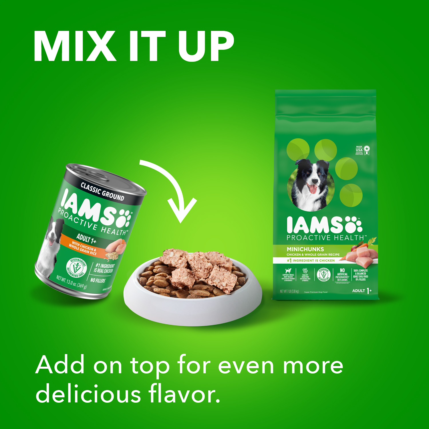 slide 5 of 8, IAMS PROACTIVE HEALTH Chunks in Gravy Adult Wet Dog Food Chicken and Beef Variety Pack, (12) 13 oz. Cans, 12 ct