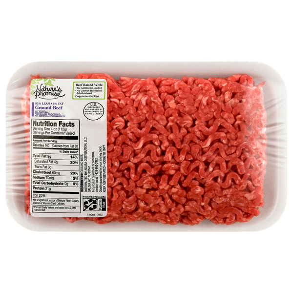 slide 1 of 1, Nature's Promise Natural 92% Lean 8% Fat Ground Beef Fresh, per lb