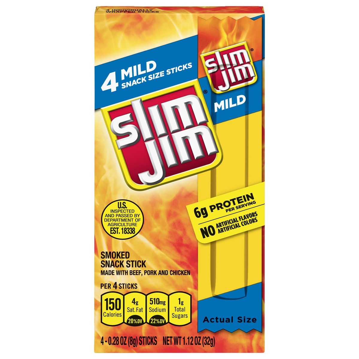 slide 1 of 9, Jim Slim Mild Smoked Snack Stick 4 - 0.28 oz Sticks, 4 ct