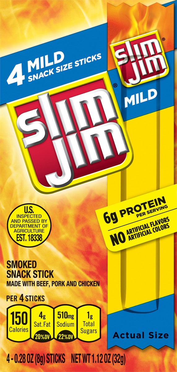 slide 6 of 9, Jim Slim Mild Smoked Snack Stick 4 - 0.28 oz Sticks, 4 ct