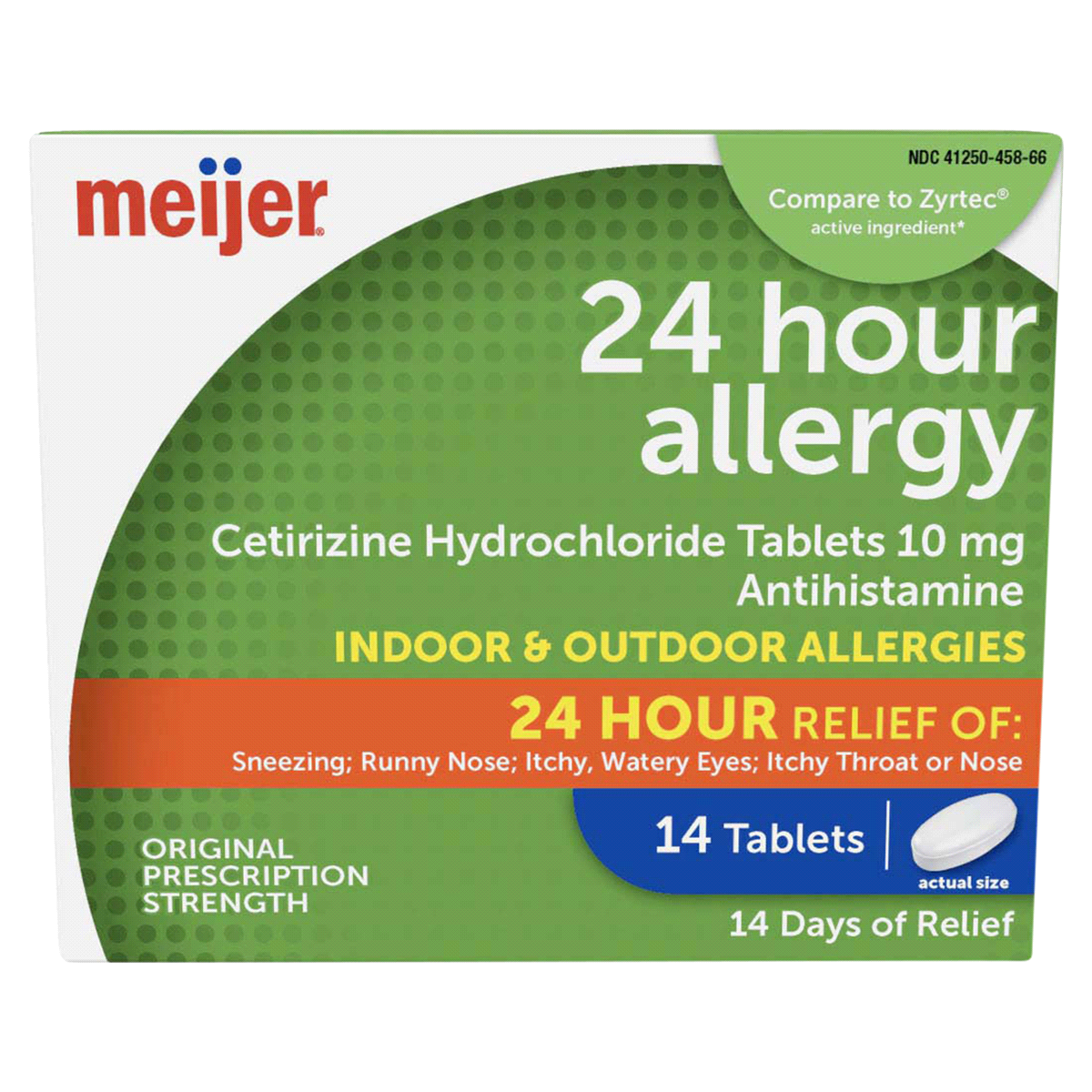 slide 1 of 25, Meijer 24 Hour Allergy, Cetirizine Hydrochloride Tablets, 10 mg, 14 ct