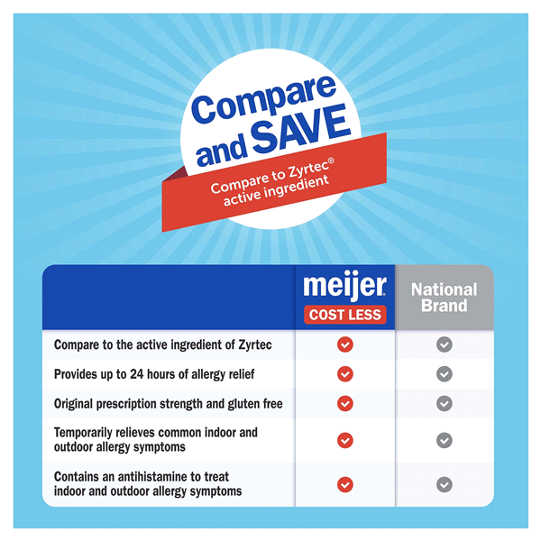 slide 6 of 25, Meijer 24 Hour Allergy, Cetirizine Hydrochloride Tablets, 10 mg, 14 ct