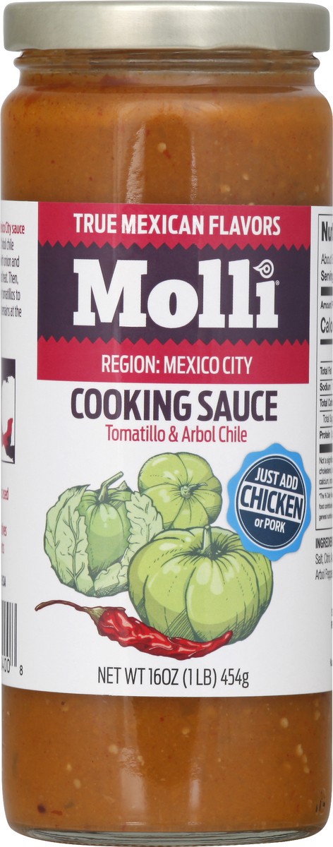 slide 5 of 8, Molli Cooking Sauce, Tomatillo & Arbol Chile, Mild, 16 oz