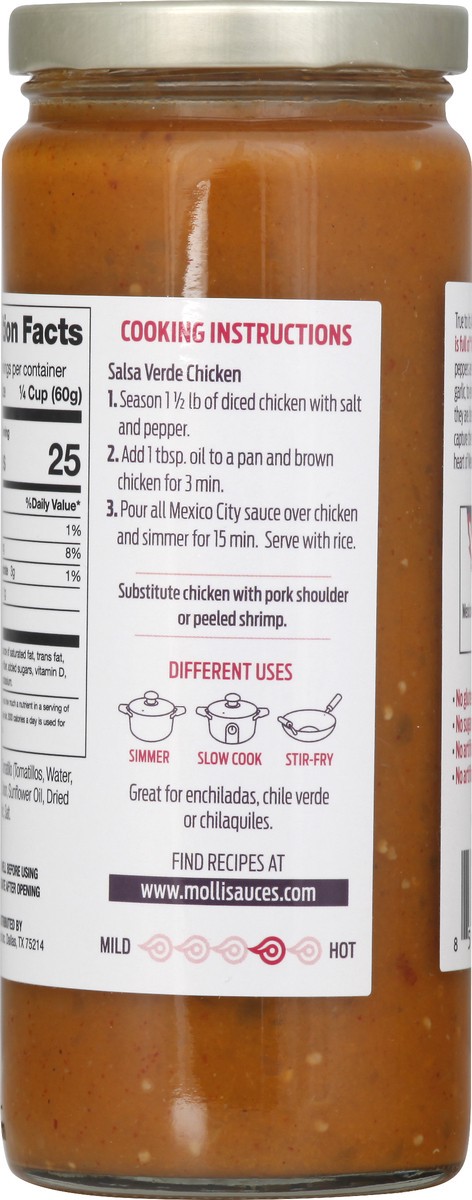 slide 3 of 8, Molli Cooking Sauce, Tomatillo & Arbol Chile, Mild, 16 oz