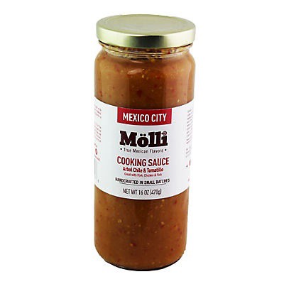 slide 1 of 8, Molli Cooking Sauce, Tomatillo & Arbol Chile, Mild, 16 oz
