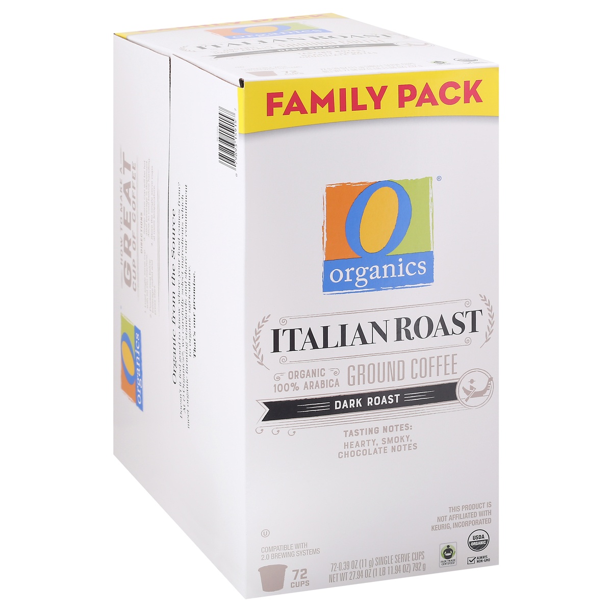 slide 1 of 1, O Orgnc Coffee Pods Italian Roast Fam Pk, 72 ct
