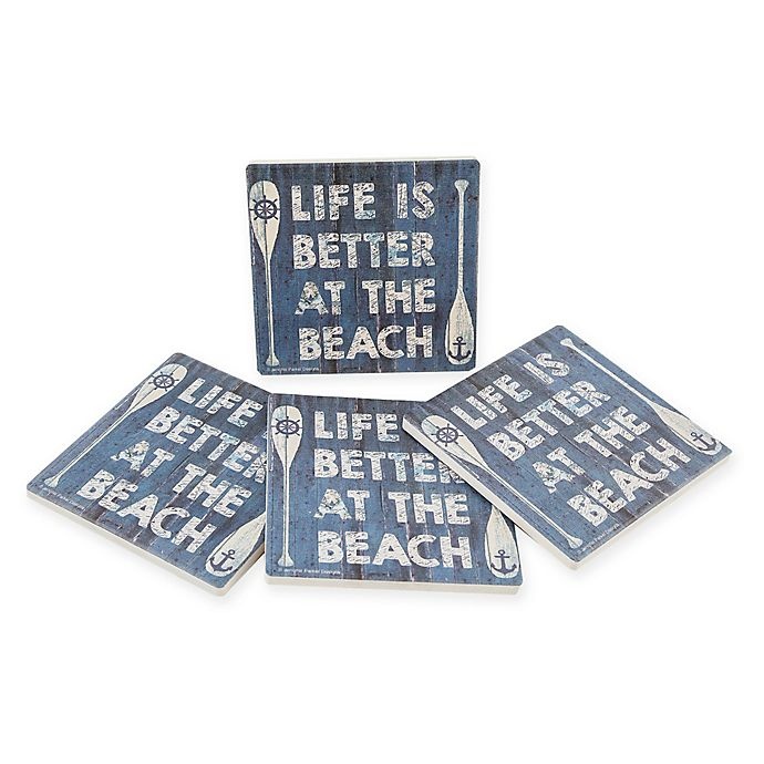 slide 1 of 2, Thirstystone Dolomite Better at the Beach Square Coasters, 4 ct