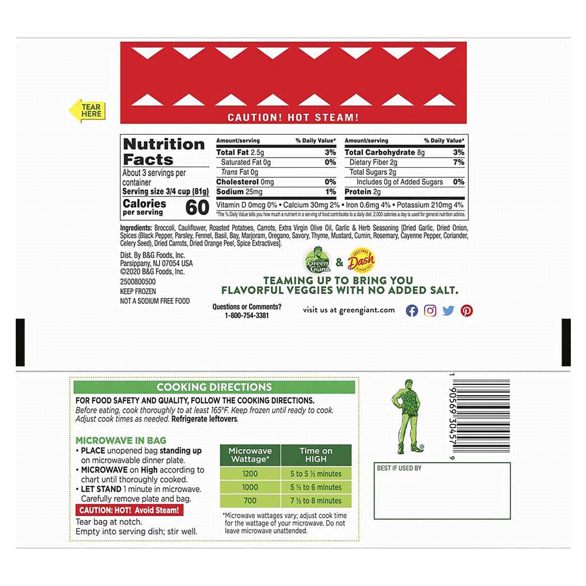 slide 2 of 2, Green Giant Simply Steam Garlic & Herb Vegetable Medley, Frozen Vegetable Mix Made with Dash Salt-Free Seasoning, 9.5 oz, 9.5 oz