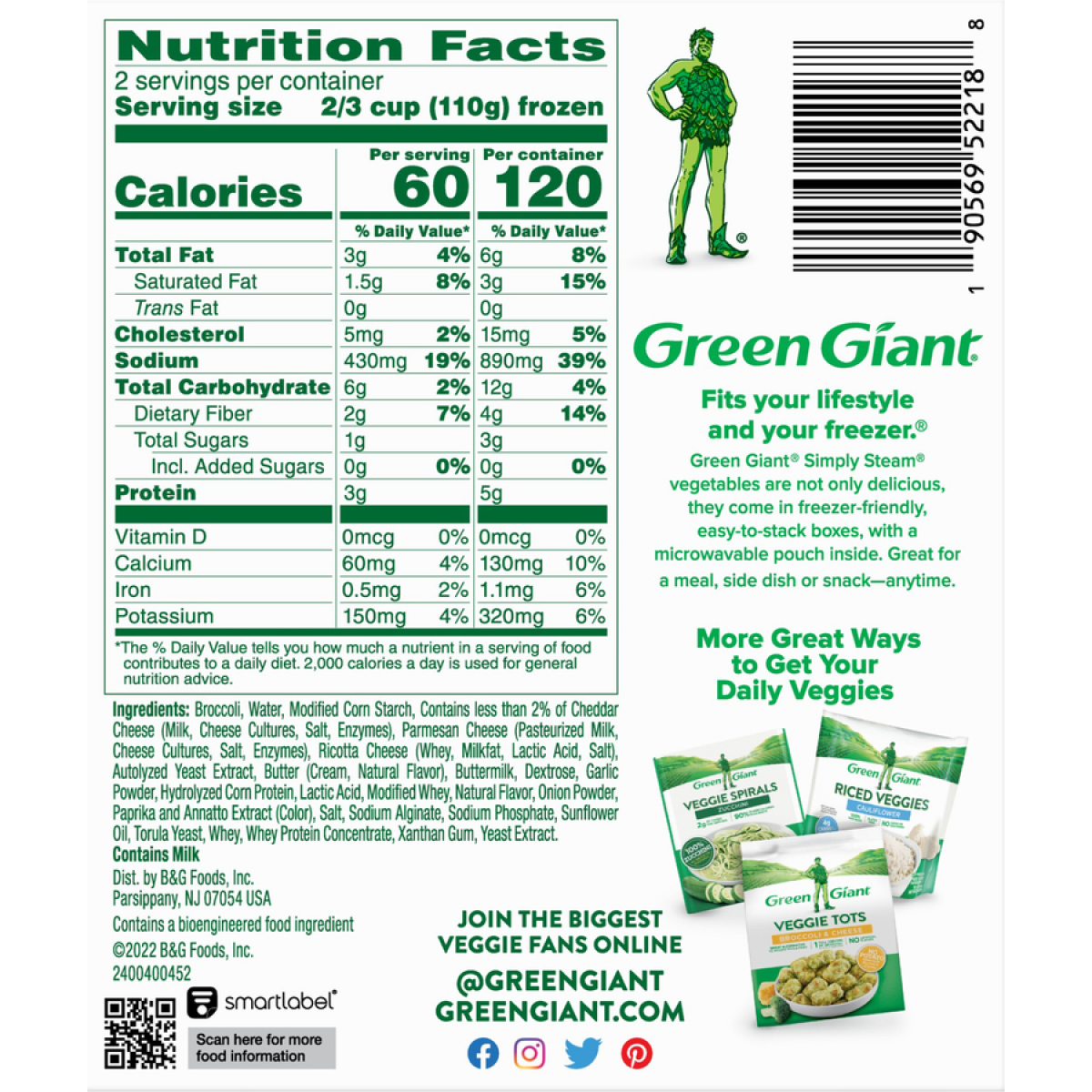 slide 2 of 2, Green Giant Simply Steam Sauced Veggies Broccoli & Cheese Sauce, Frozen Vegetables, 8 oz, 8 oz