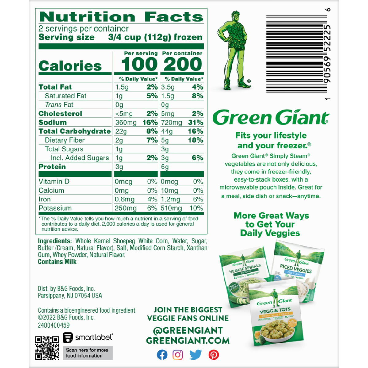 slide 2 of 2, Green Giant Simply Steam Sauced Veggies, Shoepeg White Corn & Butter Sauce, Frozen Vegetables, 8 oz, 8 oz