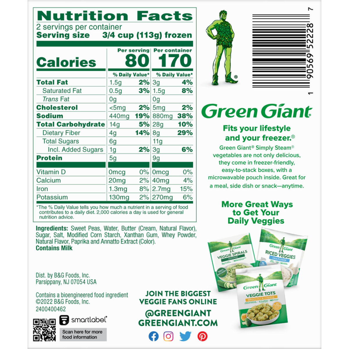 slide 2 of 2, Green Giant Simply Steam Sauced Veggies, Sweet Peas & Butter Sauce, 8 oz, 8 oz