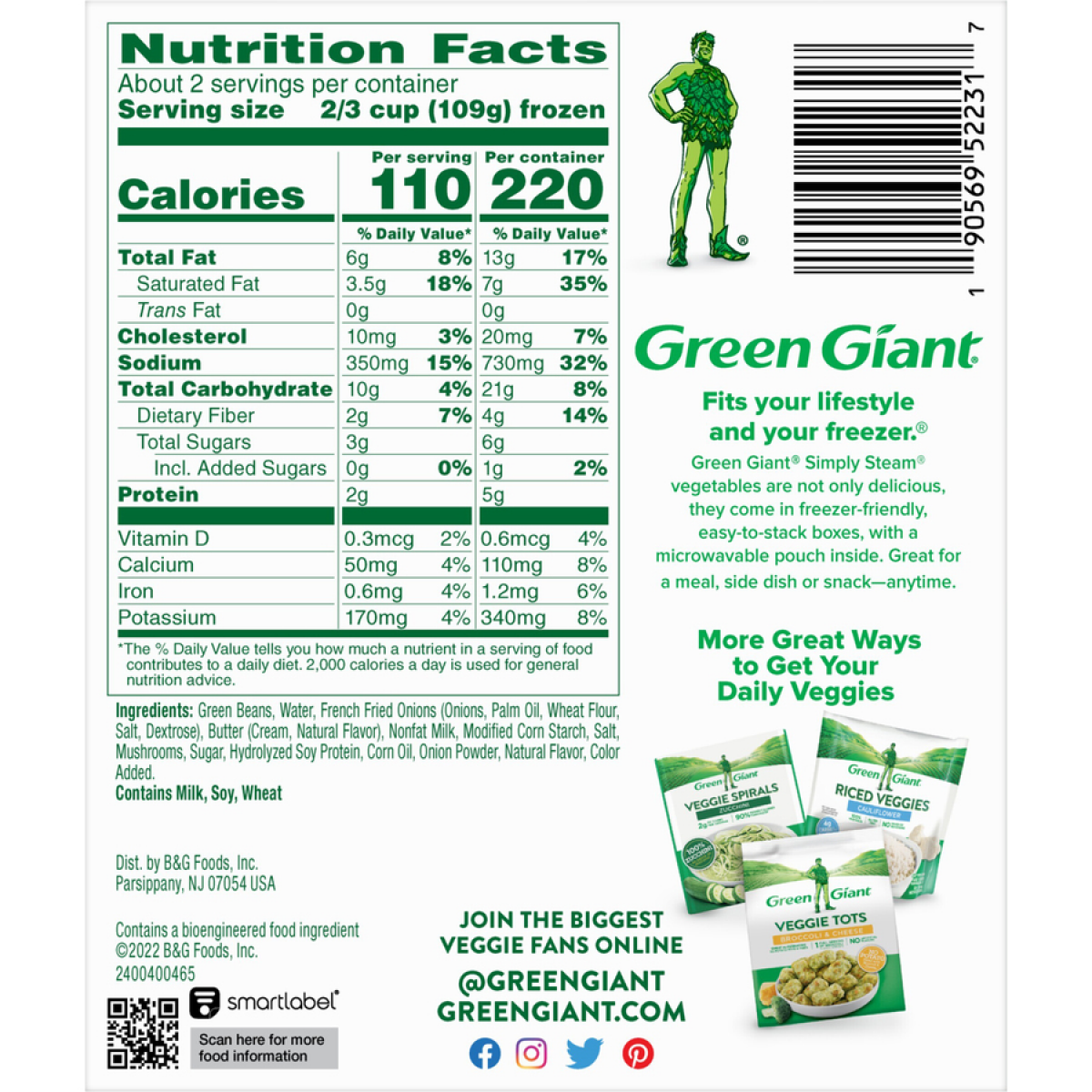 slide 2 of 2, Green Giant Simply Steam Sauced Veggies, Green Bean Casserole, 8 oz, 8 oz